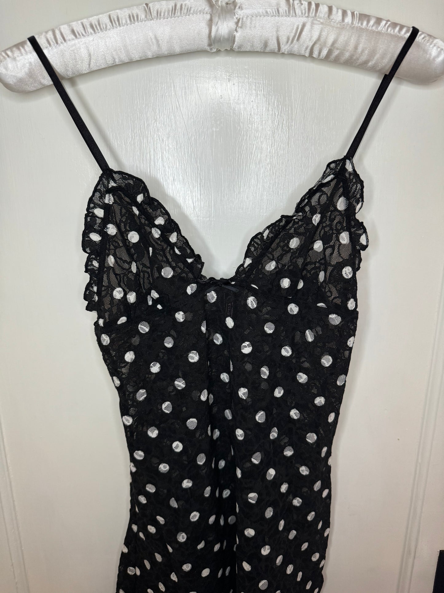 Polka dot mini slip lace dress🖤