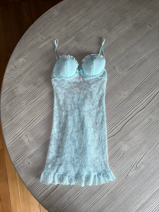 Victoria’s Secret baby blue lace slip dress(XS)🐳(32b)